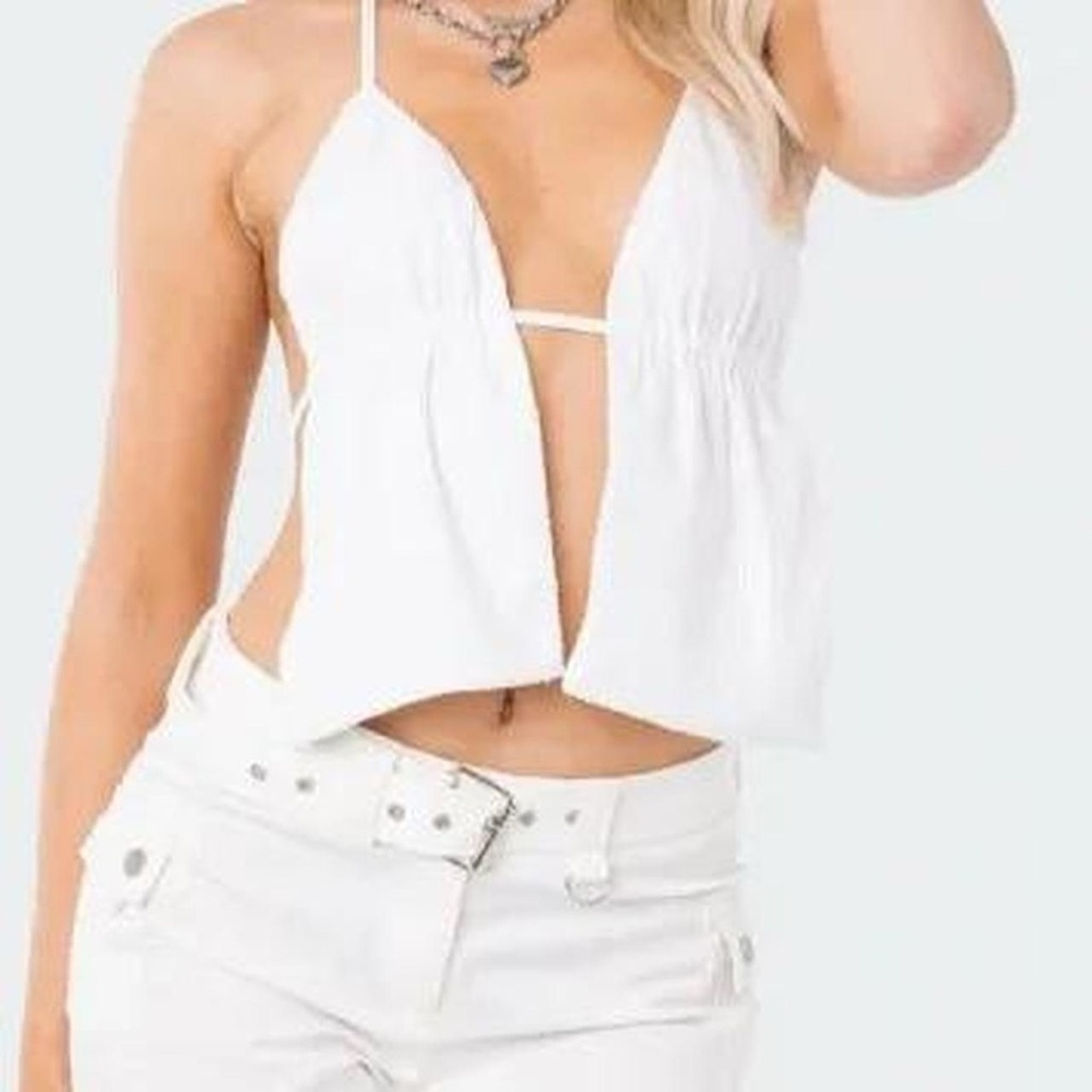 Edikted White Sequin Backless Top